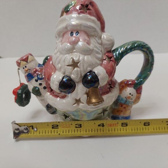 Vintage Santa Claus & Snowman Friends Pitcher Tea Light Candle Holder Metallic - Picture 14 of 14